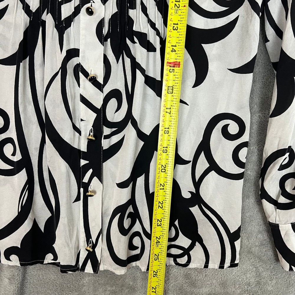 St John Blouse Womens 8 Black White Abstract Pleated Long Sleeve Career - Picture 12 of 12